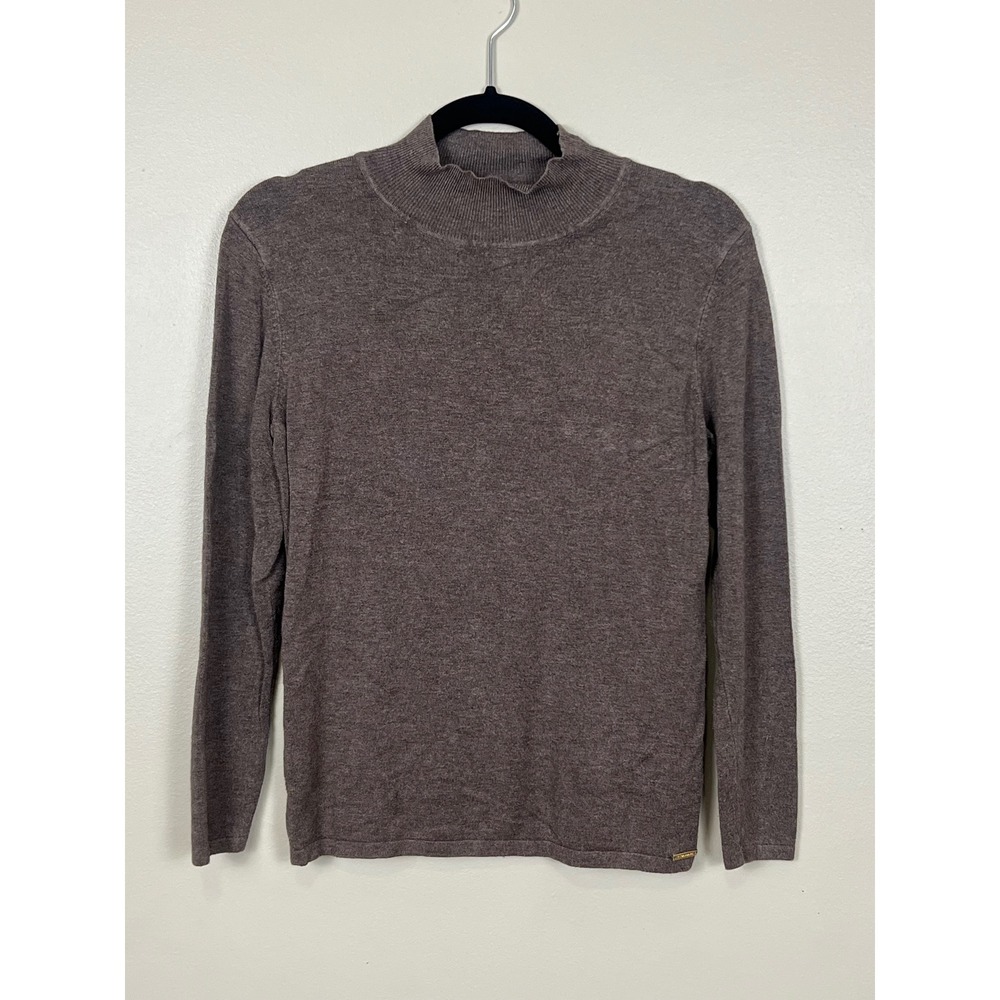 T Tahari Womens Mock Neck Long Sleeve Knit Top‎ Taupe Brown Heathered Sweater